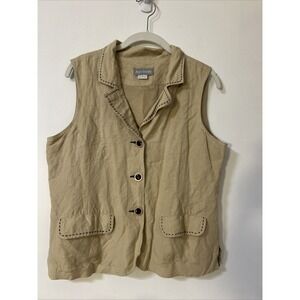 Ann Trinity Size M Sweater Vest Top button Up Brown Linen Blend Lined